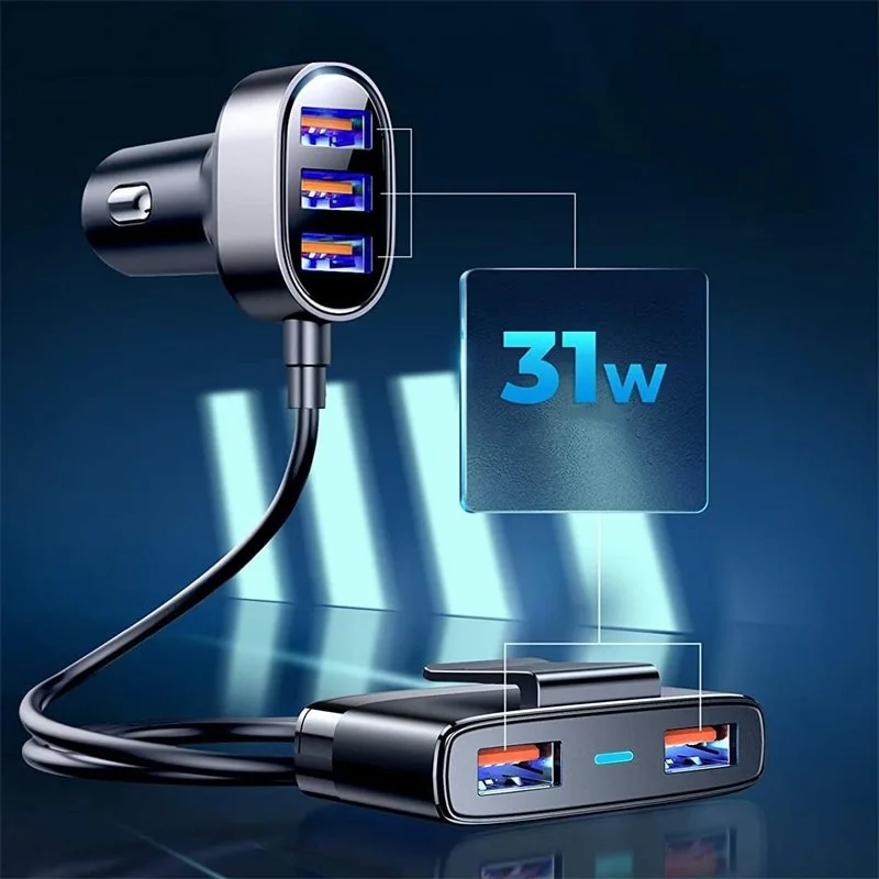 5x USB 6,2 A Schnellladegerät für das Auto mit Verlängerungskabel, schwarz 3