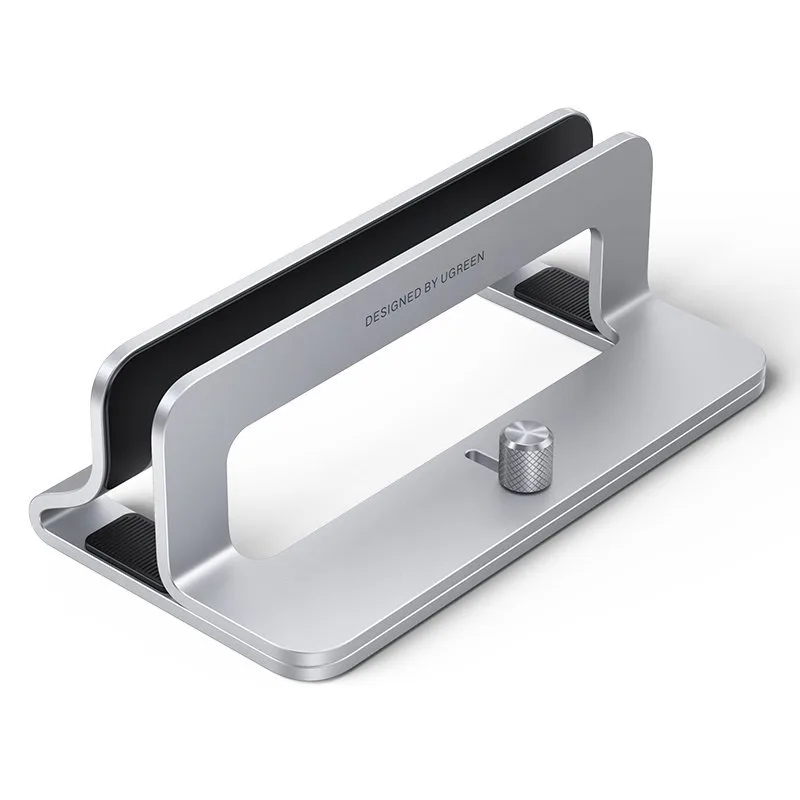Vertical stand, holder, and base for MacBook, laptop, or tablet—aluminum, silver 2