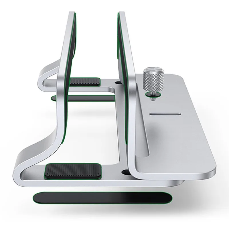 Vertical stand, holder, and base for MacBook, laptop, or tablet—aluminum, silver 3