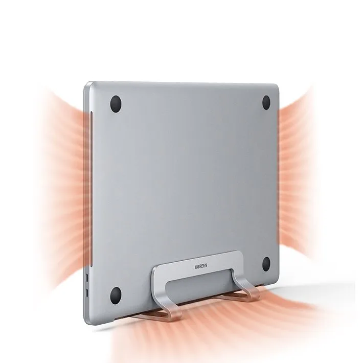 Vertical stand, holder, and base for MacBook, laptop, or tablet—aluminum, silver 4