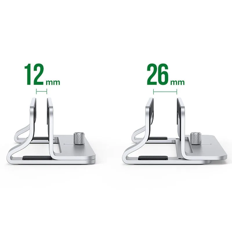 Vertical stand, holder, and base for MacBook, laptop, or tablet—aluminum, silver 6