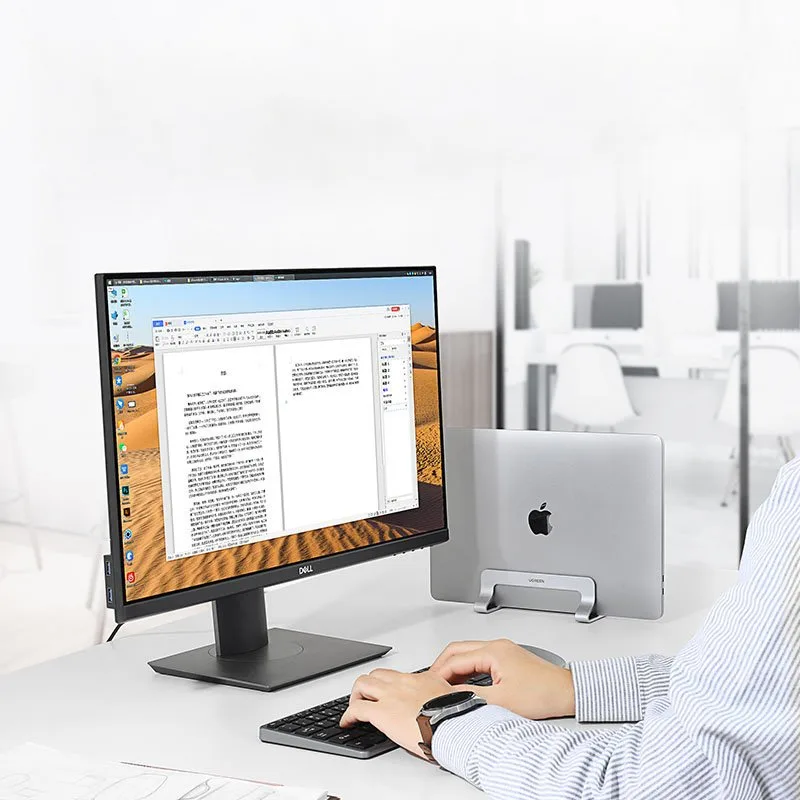 Vertical stand, holder, and base for MacBook, laptop, or tablet—aluminum, silver 7
