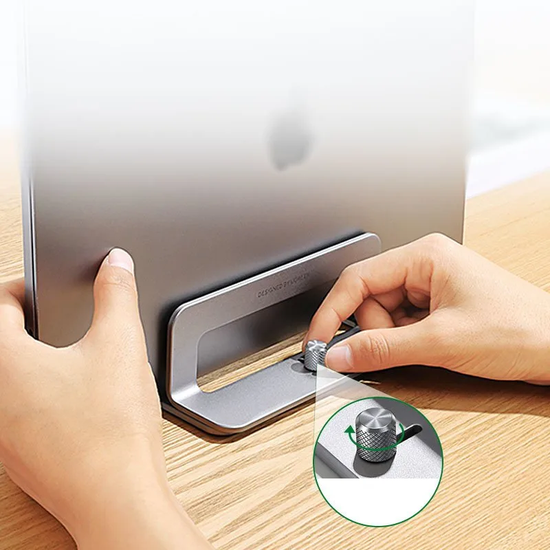 Vertical stand, holder, and base for MacBook, laptop, or tablet—aluminum, silver 8