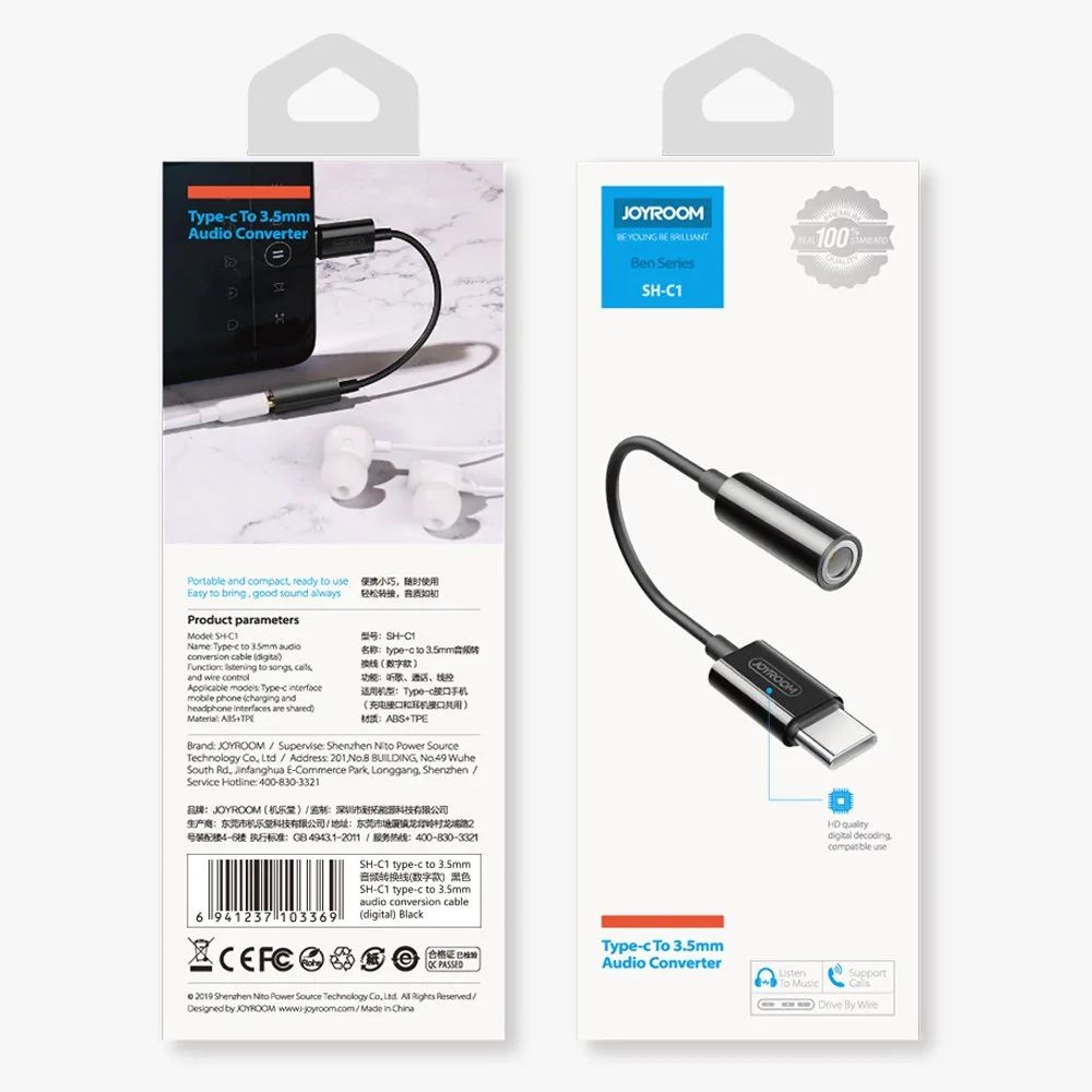 3.5 mm female mini-jack to USB-C male adapter, white 4