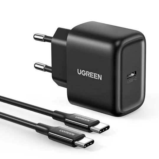 25 W-os PD USB-C fali töltő + 2 m-es fekete USB-C kábel