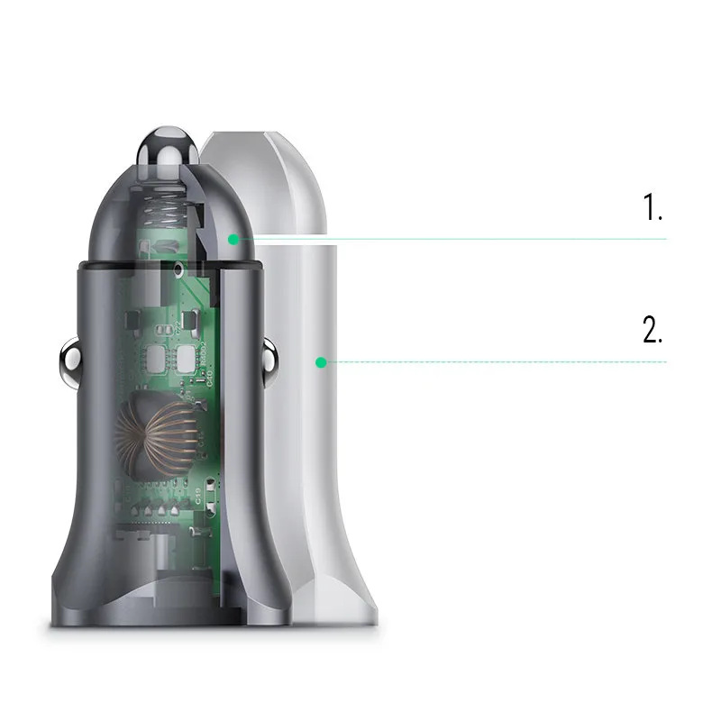 USB-C automobilski punjač za brzo punjenje, 24 W Power Delivery, sivi 2