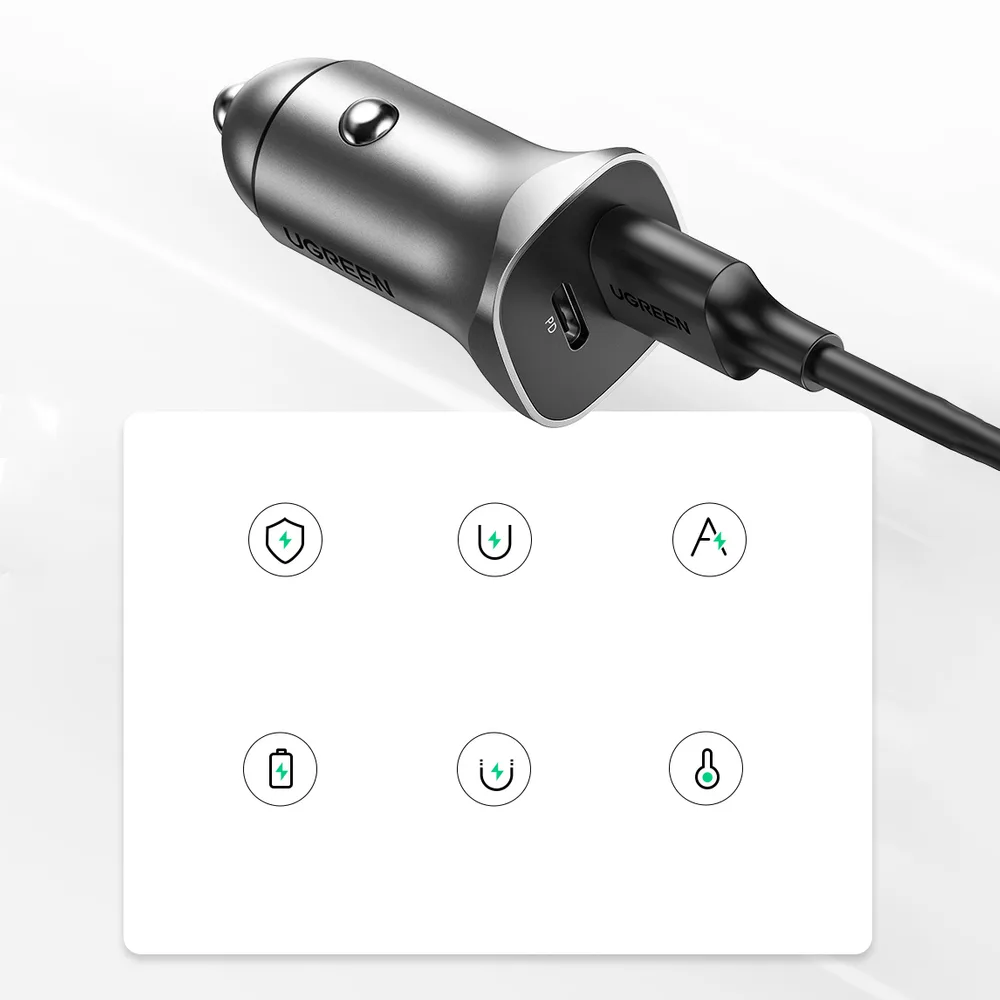 USB-C automobilski punjač za brzo punjenje, 24 W Power Delivery, sivi 3