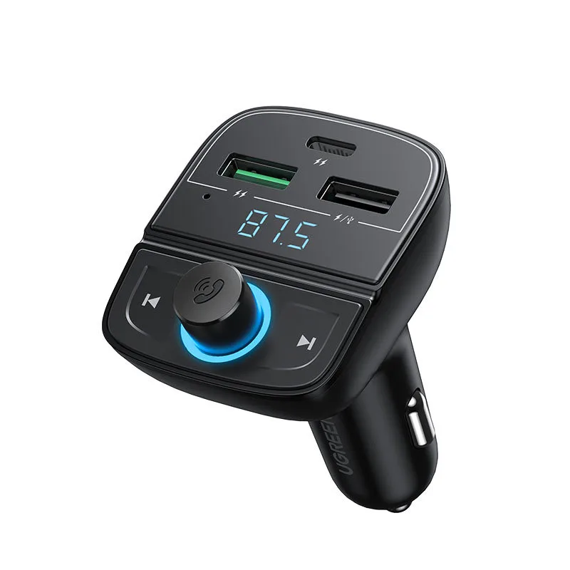 FM-adó MP3 Bluetooth 5.0 Autós töltő 3x USB TF microSD Fekete