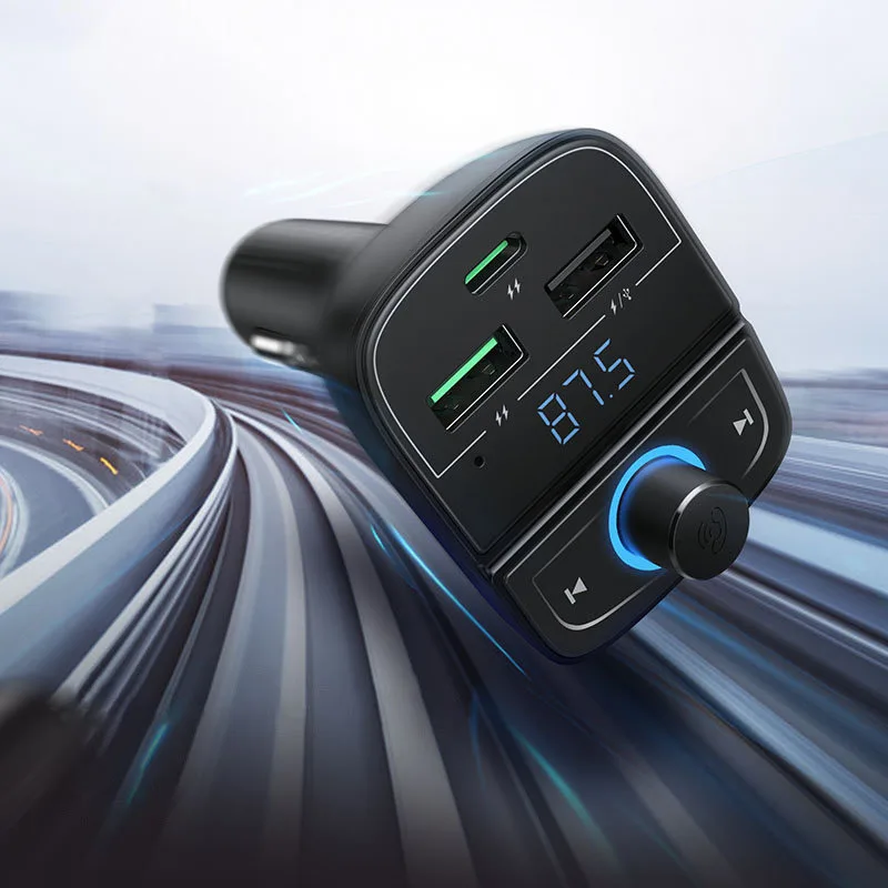 Transmiter FM MP3 Bluetooth 5.0 ładowarka samochodowa 3x USB TF microSD czarny 2