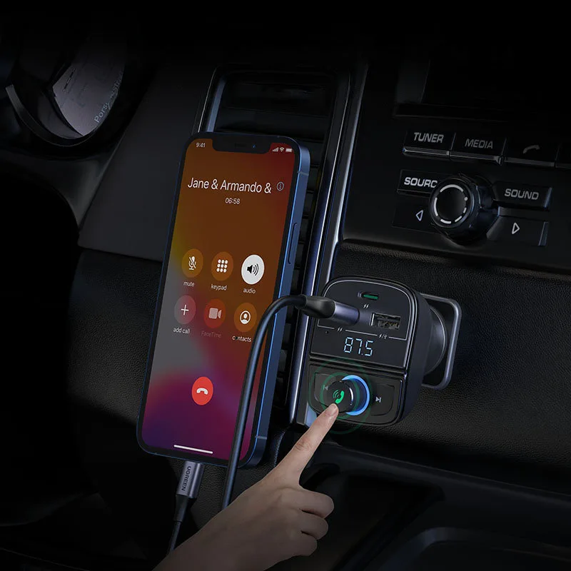Transmiter FM MP3 Bluetooth 5.0 ładowarka samochodowa 3x USB TF microSD czarny 6