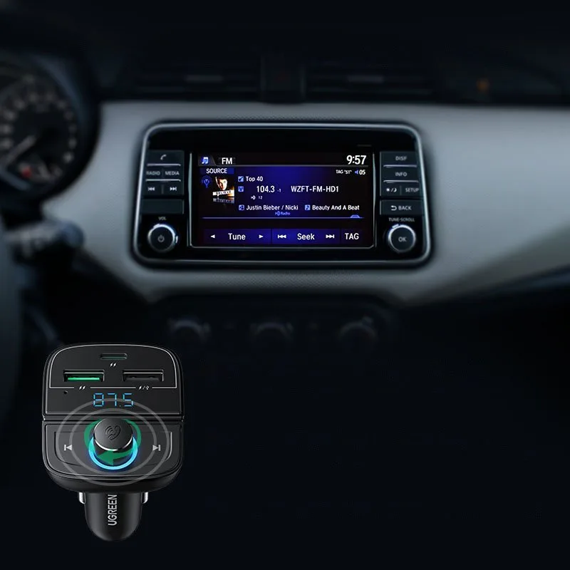 Transmiter FM MP3 Bluetooth 5.0 ładowarka samochodowa 3x USB TF microSD czarny 8