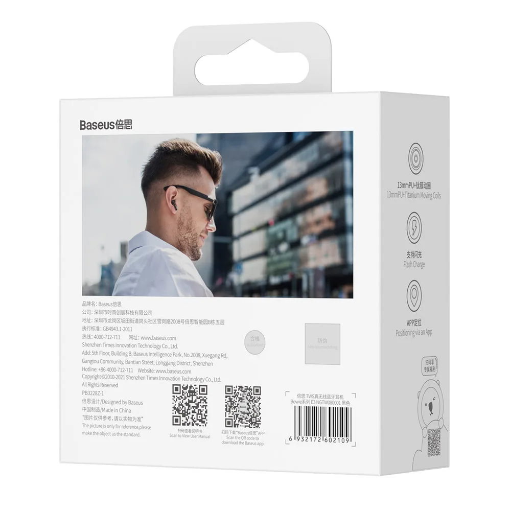 E3 Wireless Bluetooth 5.0 TWS Earbuds, IP64 Waterproof, Black 6