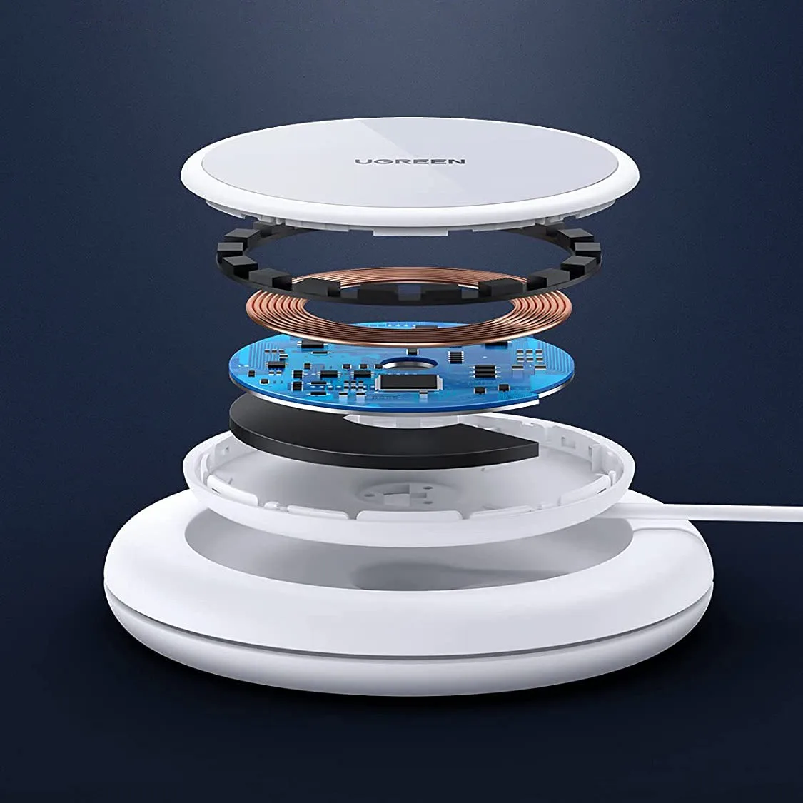Încărcător wireless Qi de 15 W cu husă din silicon, compatibil MagSafe, alb 2