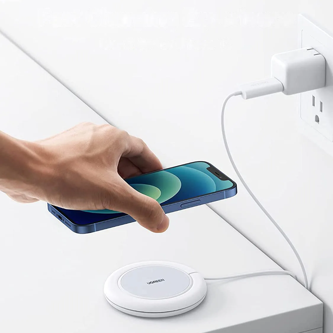Încărcător wireless Qi de 15 W cu husă din silicon, compatibil MagSafe, alb 5