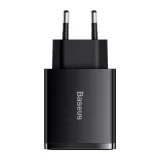 Kompakt gyors AC töltő 2x USB USB-C 30 W 3 A PD QC fekete 2