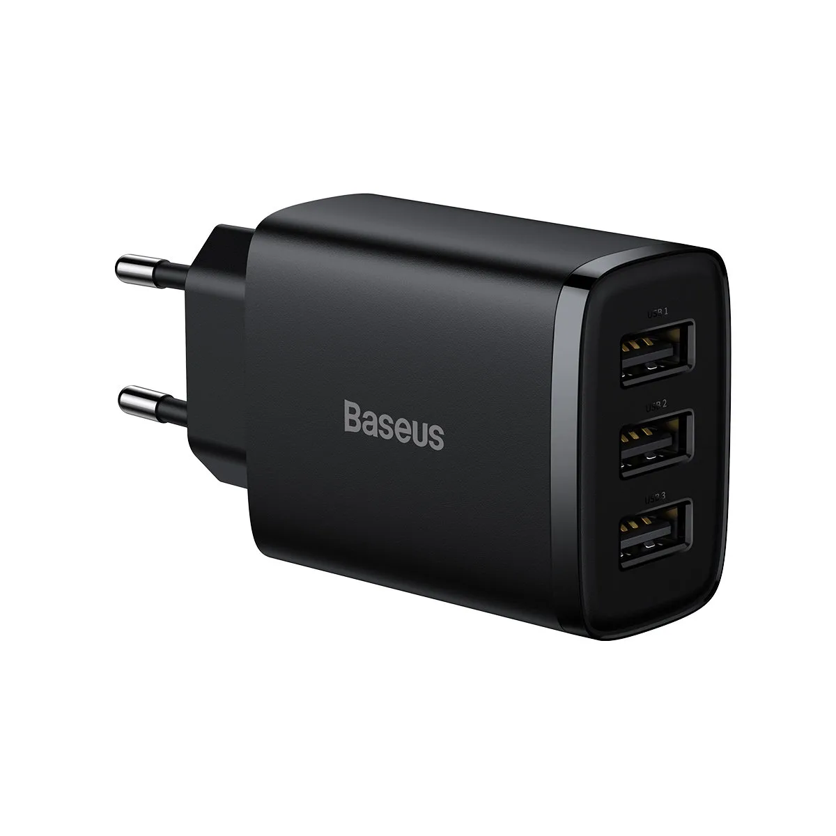 Kompakt 3x USB 17 W-os fali töltő, fekete