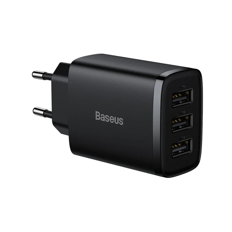 Kompakt 3x USB 17 W-os fali töltő, fekete