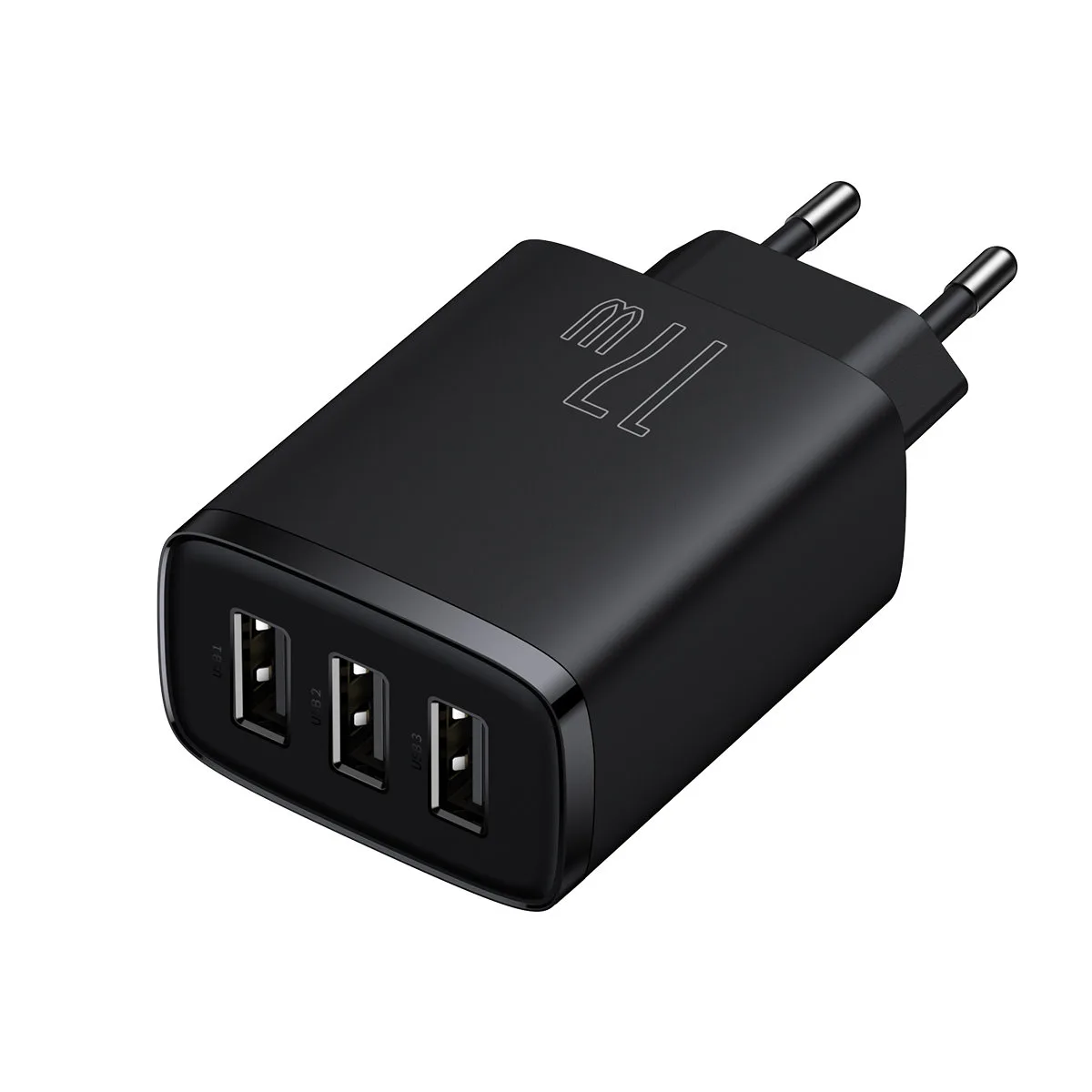 Kompaktni zidni punjač 3x USB 17W, crni 2