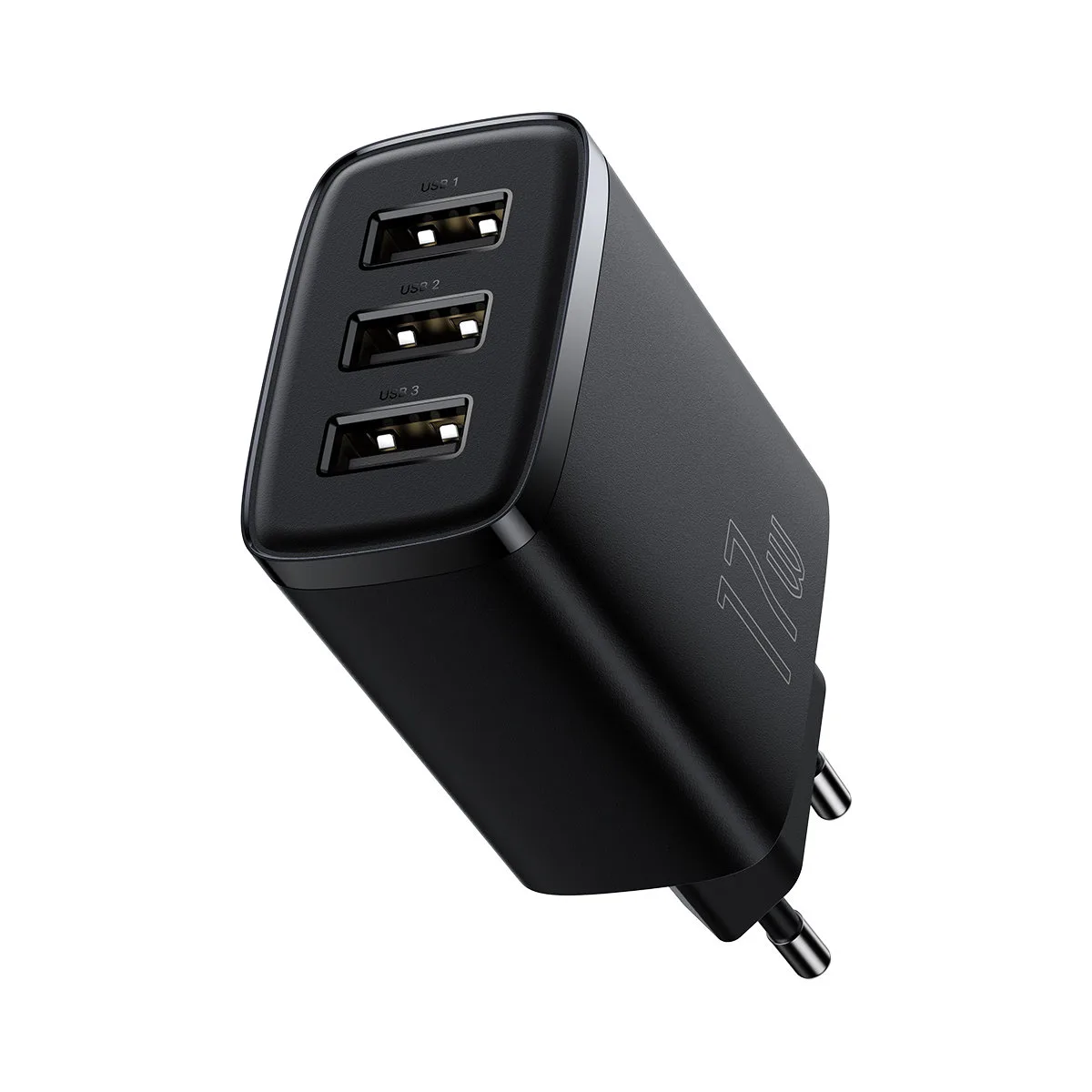 Kompaktni zidni punjač 3x USB 17W, crni 4