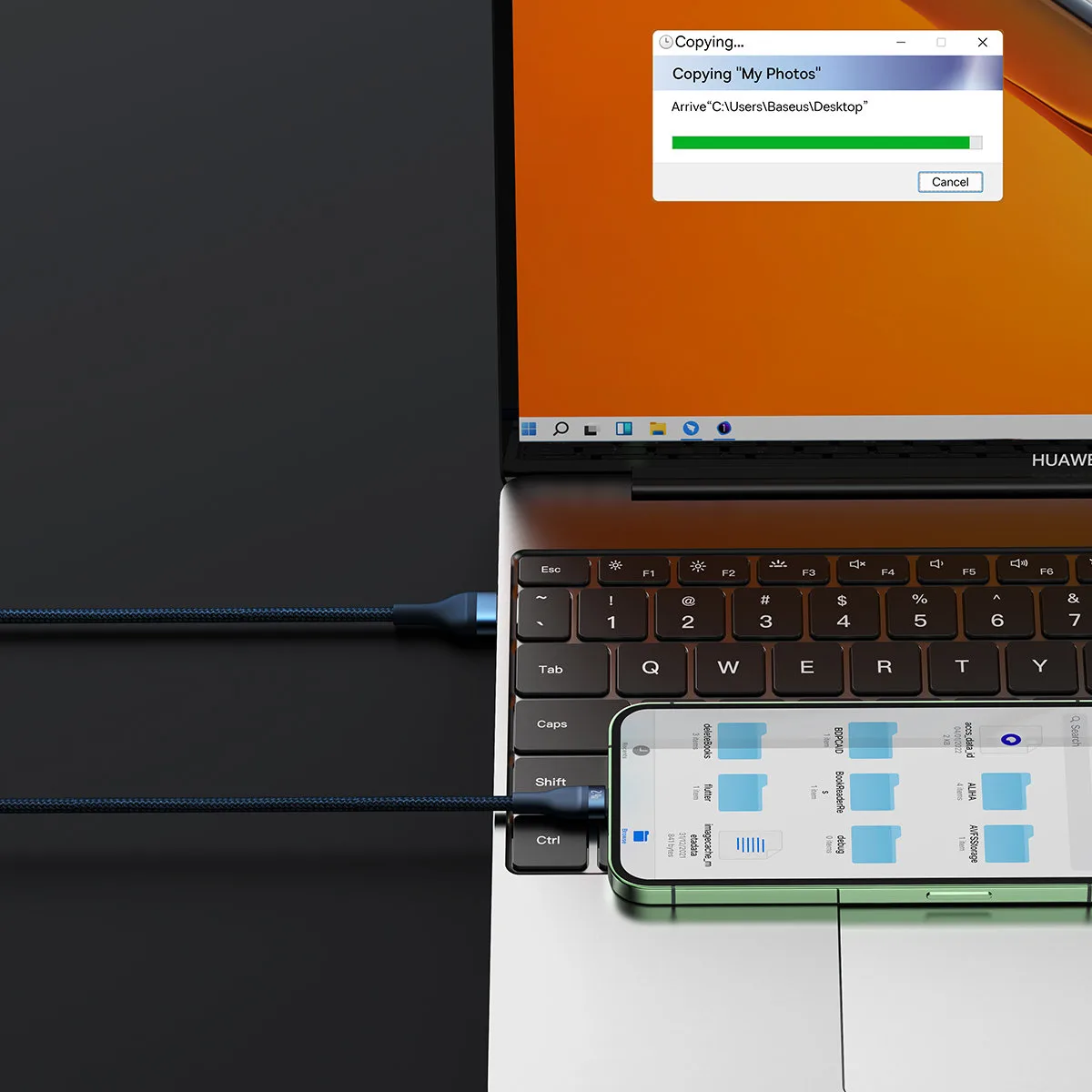 3-v-1 rýchlonabíjací kábel USB-A na USB-C, microUSB, Lightning 66 W 480 Mb/s 1,2 m modrý 10