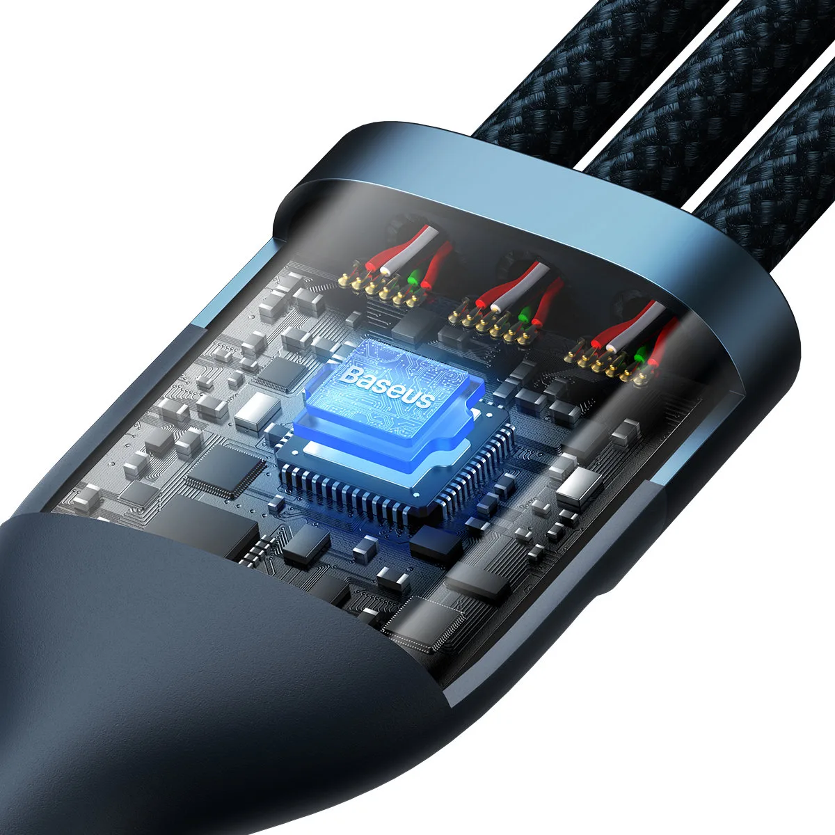 3-v-1 rýchlonabíjací kábel USB-A na USB-C, microUSB, Lightning 66 W 480 Mb/s 1,2 m modrý 3