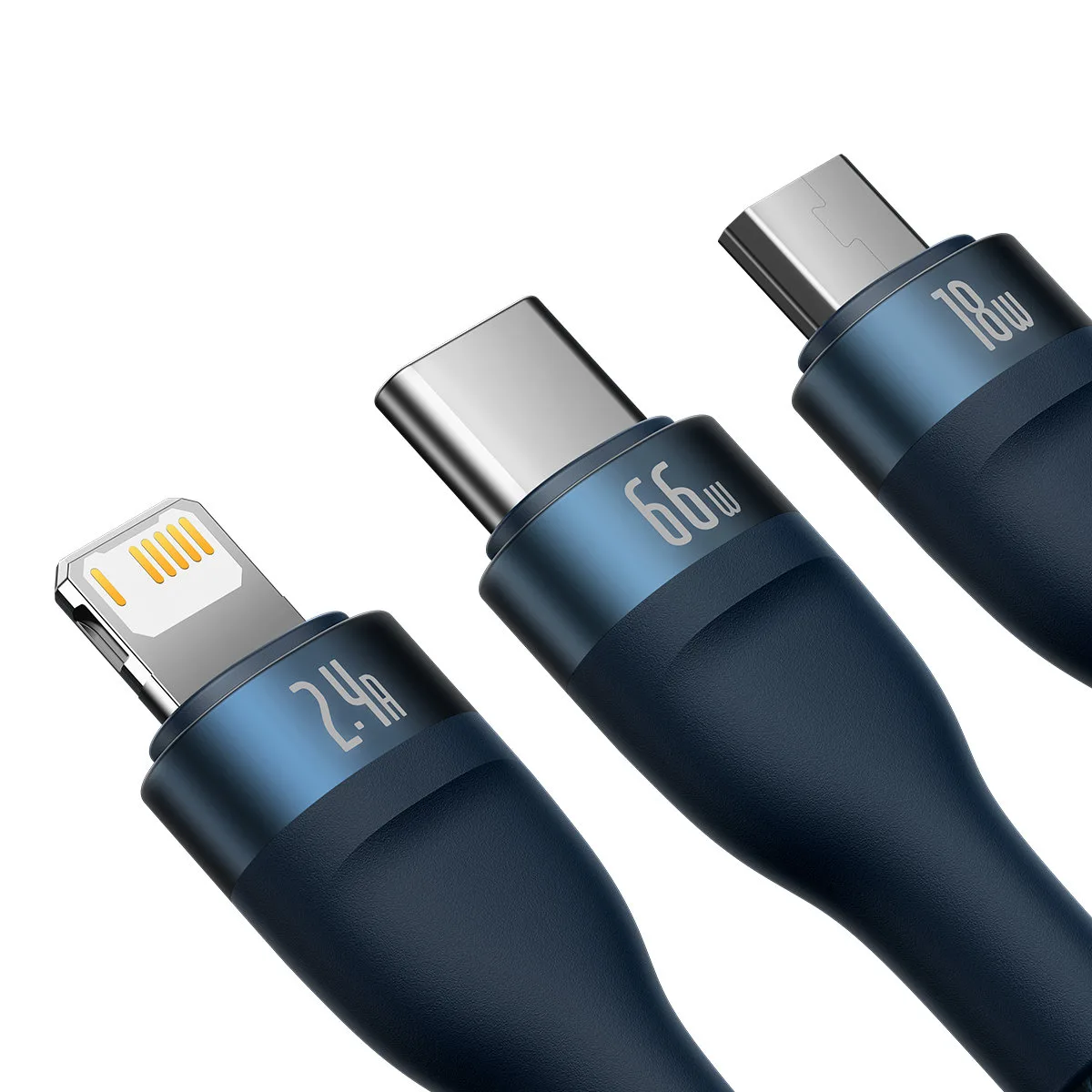3-v-1 rýchlonabíjací kábel USB-A na USB-C, microUSB, Lightning 66 W 480 Mb/s 1,2 m modrý 4
