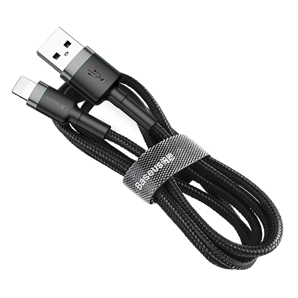 Cablu împletit rezistent pentru iPhone USB - Lightning QC3.0 2,4 A 1 m negru-gri
