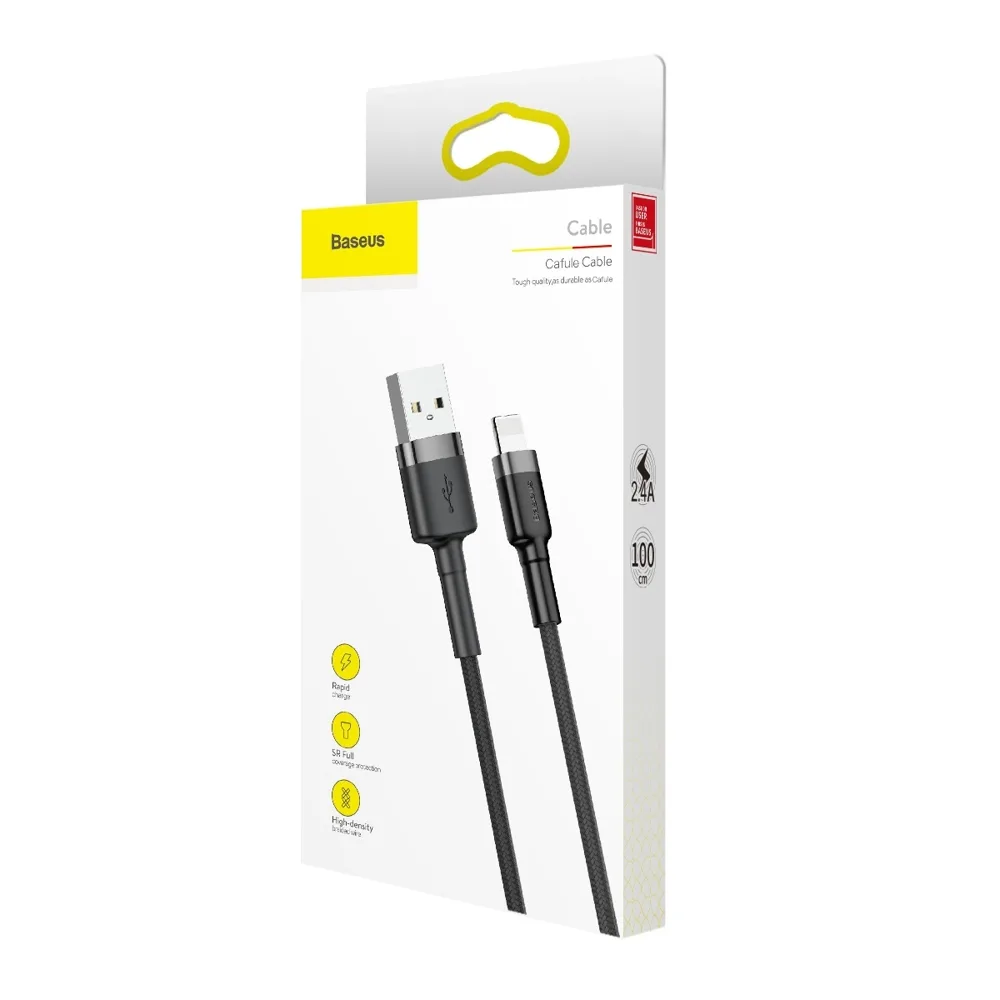 Cablu împletit rezistent pentru iPhone USB - Lightning QC3.0 2,4 A 1 m negru-gri 10
