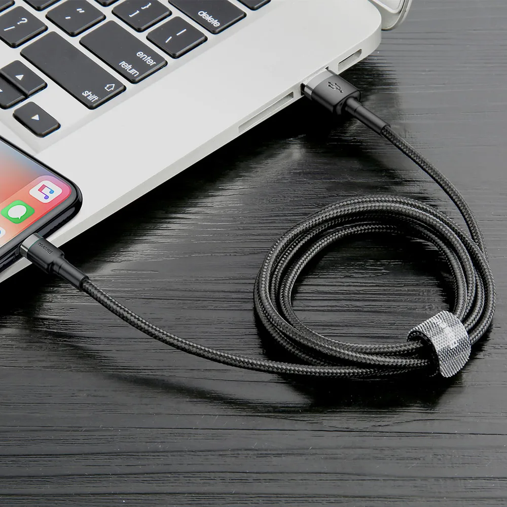 Cablu împletit rezistent pentru iPhone USB - Lightning QC3.0 2,4 A 1 m negru-gri 4