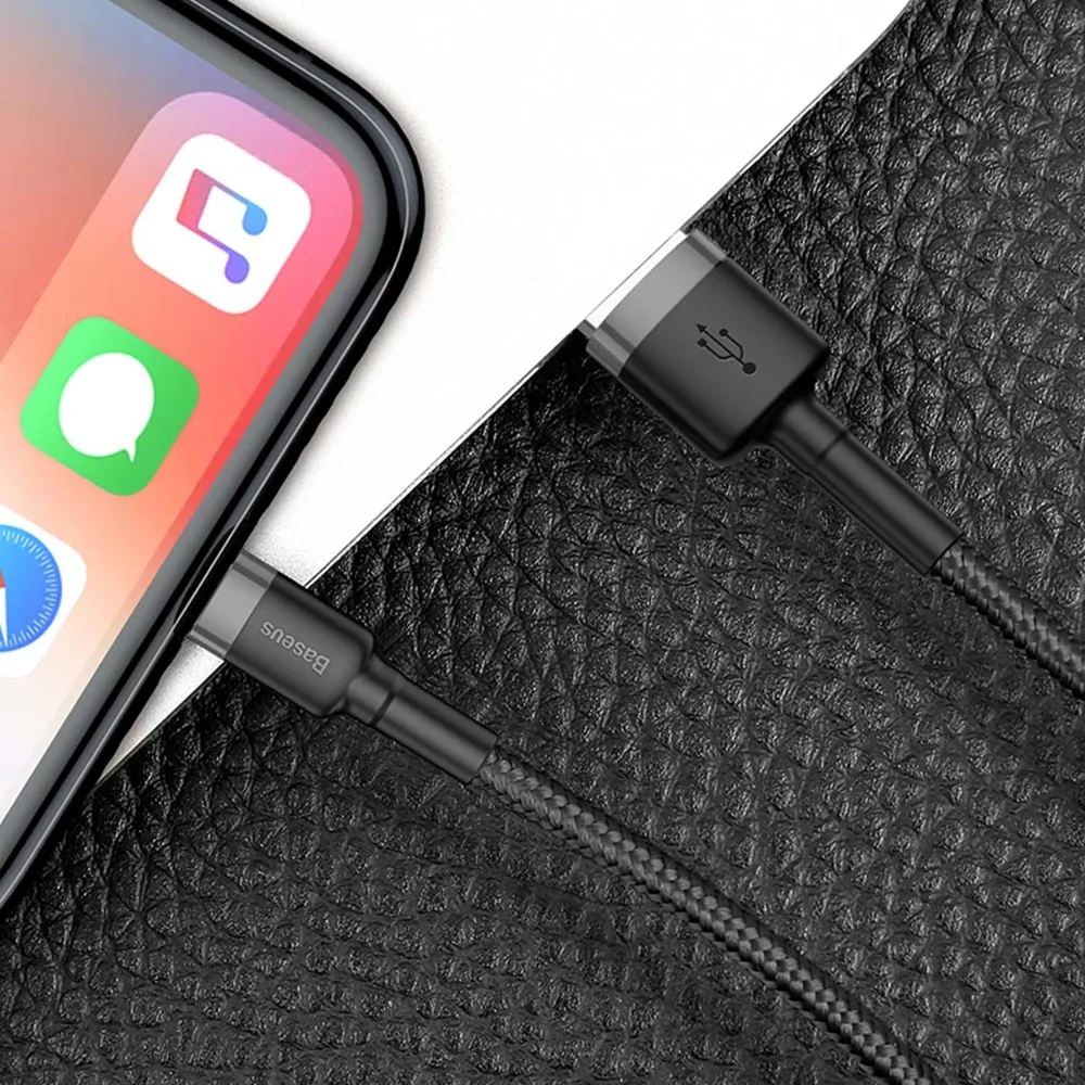Cablu împletit rezistent pentru iPhone USB - Lightning QC3.0 2,4 A 1 m negru-gri 7