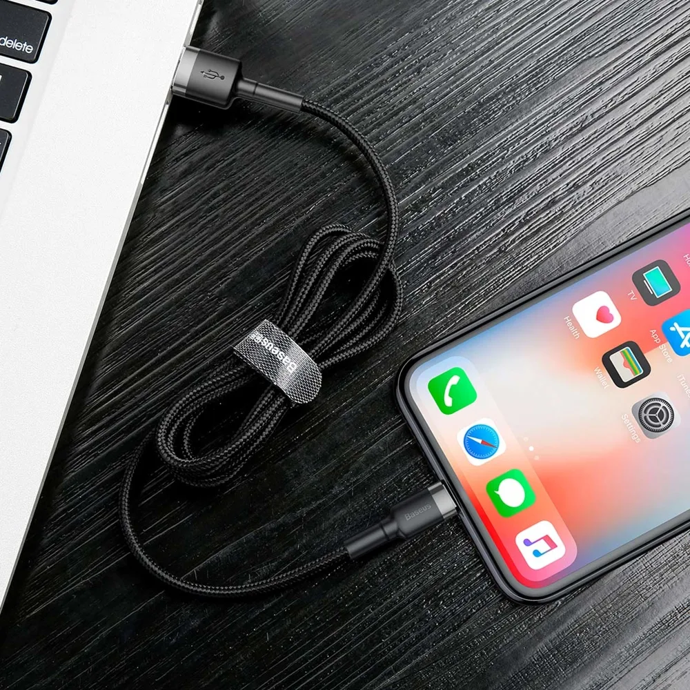 Cablu împletit rezistent pentru iPhone USB - Lightning QC3.0 2,4 A 1 m negru-gri 8