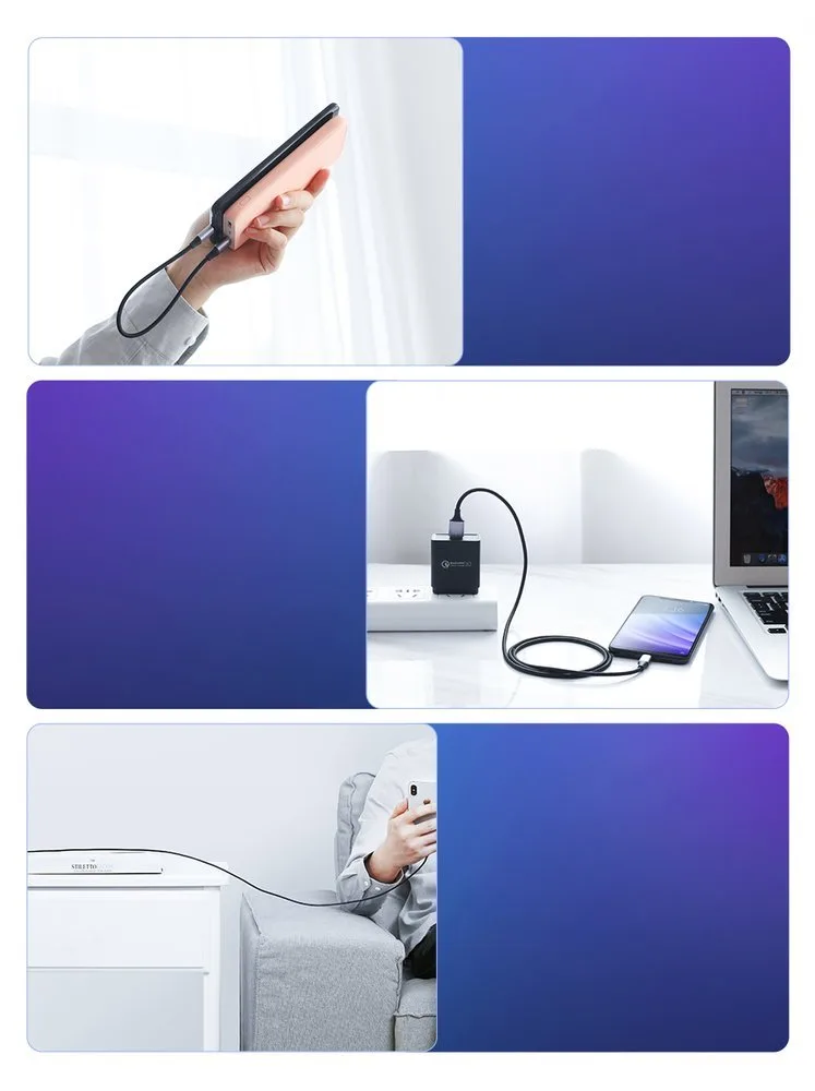 Kabel przewód w oplocie USB - USB-C Quick Charge 3.0 3A 0.5m szary 10