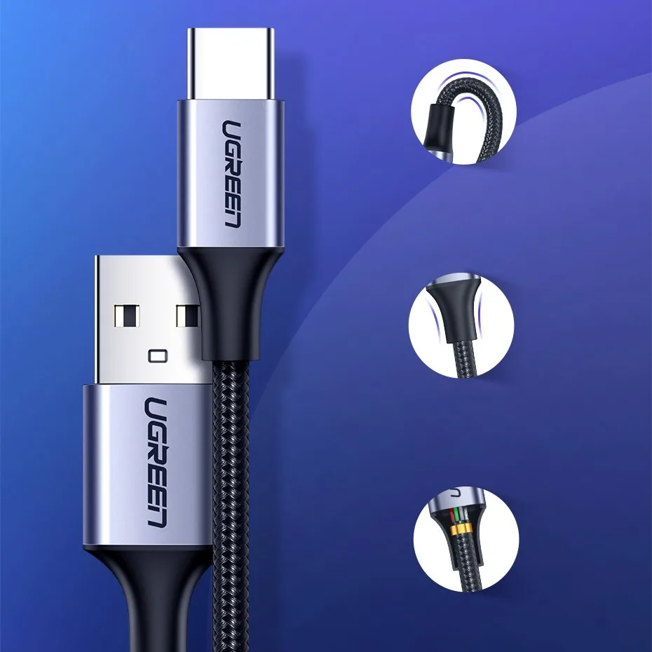 Kabel przewód w oplocie USB - USB-C Quick Charge 3.0 3A 0.5m szary 5