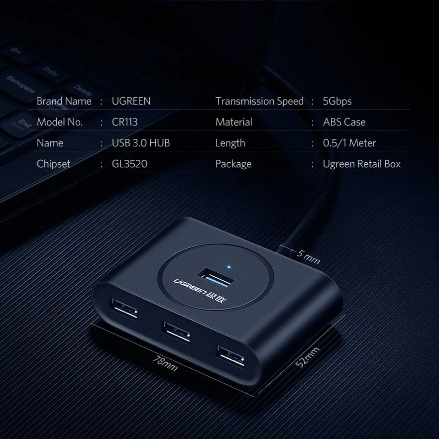 USB port hub splitter for 4x USB 3.2, 0.5 m cable, black 10