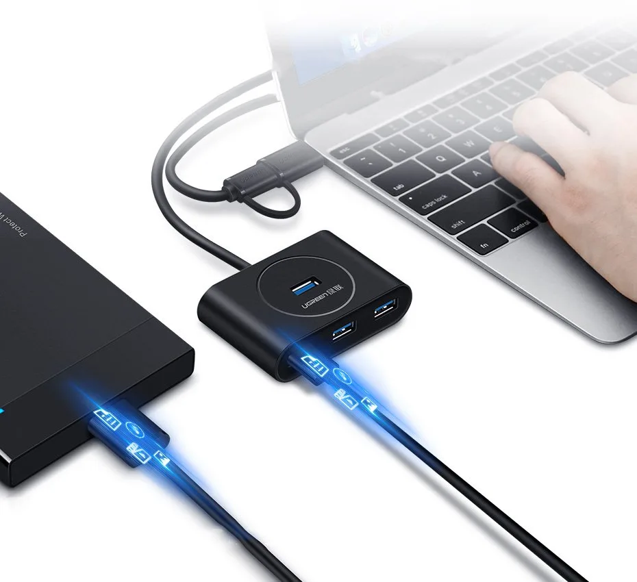 USB port hub splitter for 4x USB 3.2, 0.5 m cable, black 4
