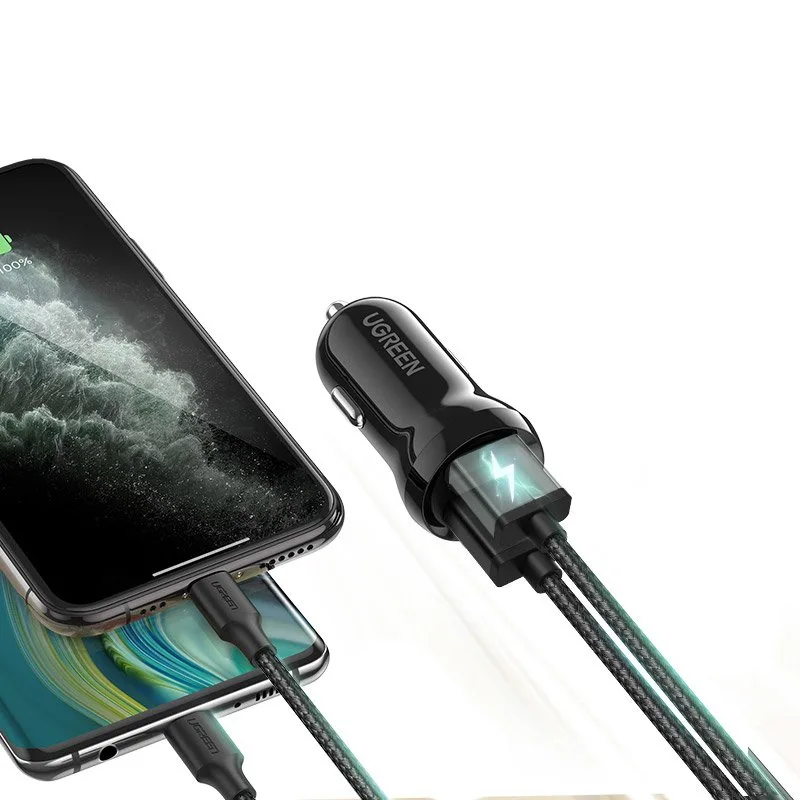 2x USB punjač za automobil 24W 4.8A, crni 2