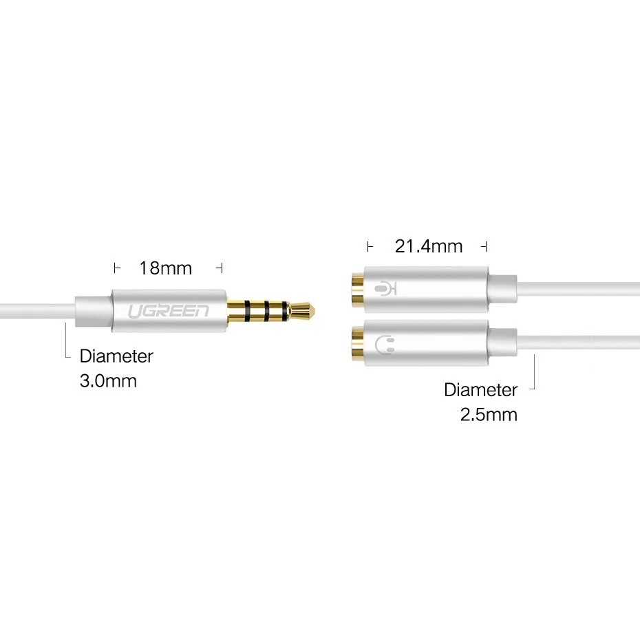 3.5 mm mini jack AUX + stereo microphone headphone splitter, 20 cm, silver 10