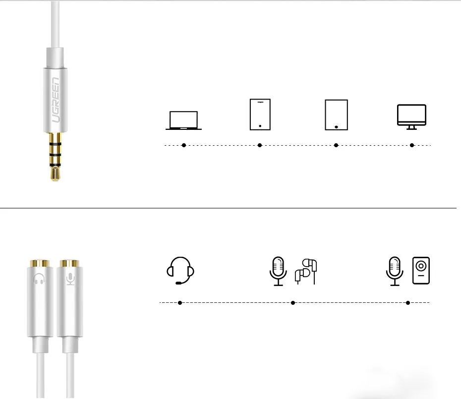 3.5 mm mini jack AUX + stereo microphone headphone splitter, 20 cm, silver 5