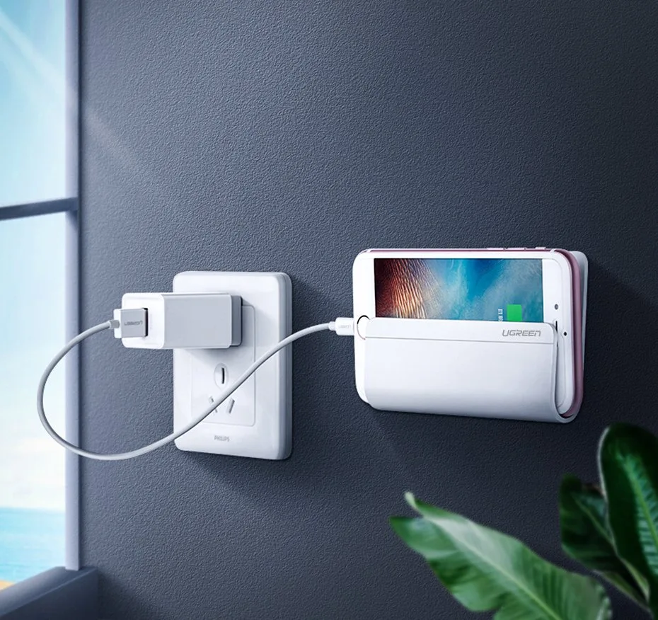 Wall-mounted phone/tablet/smartphone charging shelf, white 3