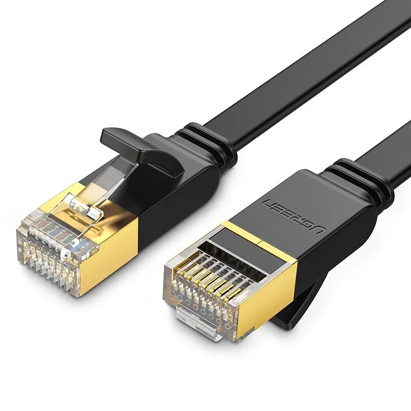 Lapos patch kábel, STP RJ45 Cat 7 10 Gbps 10 m fekete LAN kábel