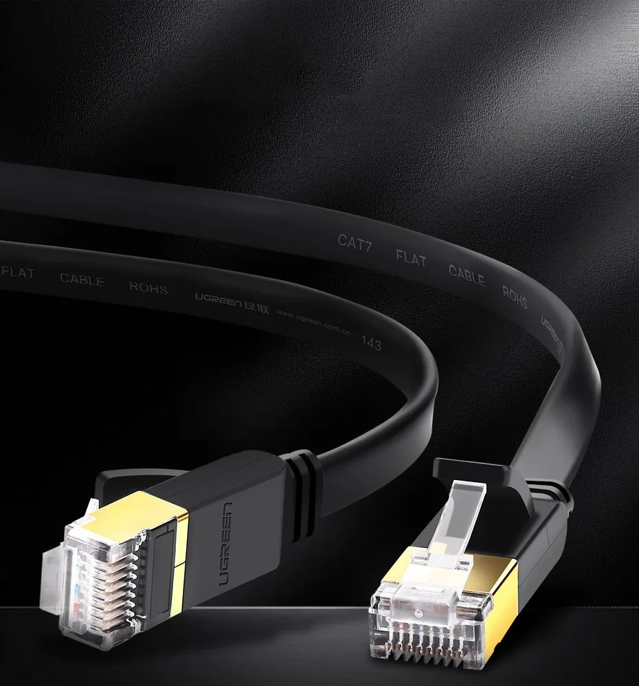 Lapos patch kábel, STP RJ45 Cat 7 10 Gbps 10 m fekete LAN kábel 4
