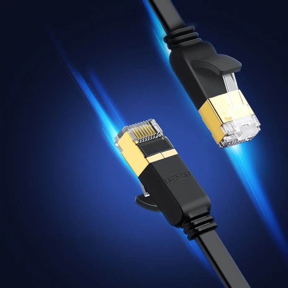 Lapos patch kábel, STP RJ45 Cat 7 10 Gbps 10 m fekete LAN kábel 6
