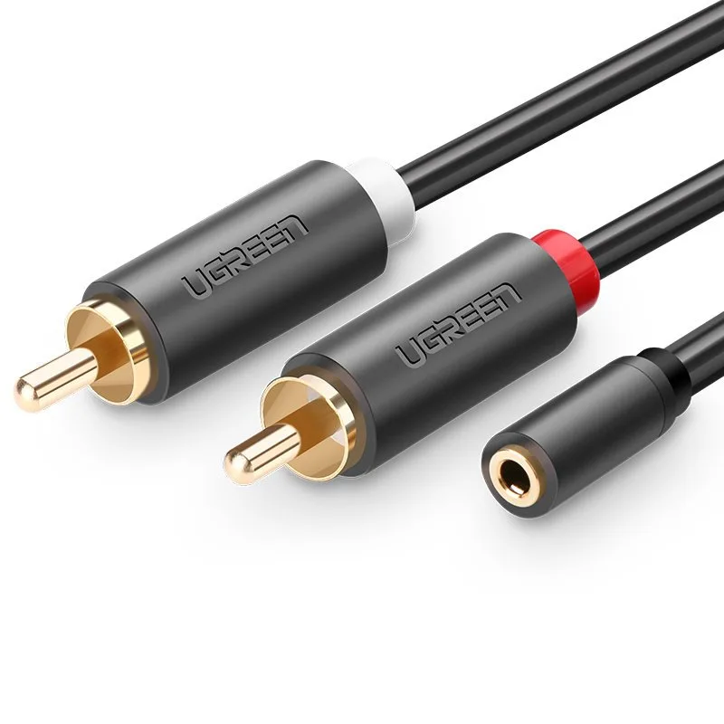 3,5 mm-es női mini jack – 2x férfi RCA audio kábel, 25 cm, szürke