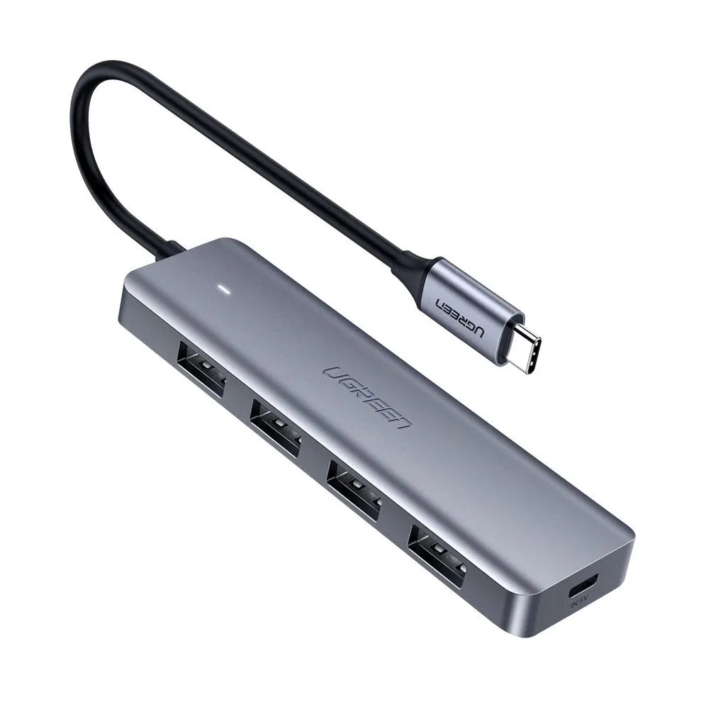 Hub USB-C - 4x USB 3.2 cu port de alimentare USB-C, gri