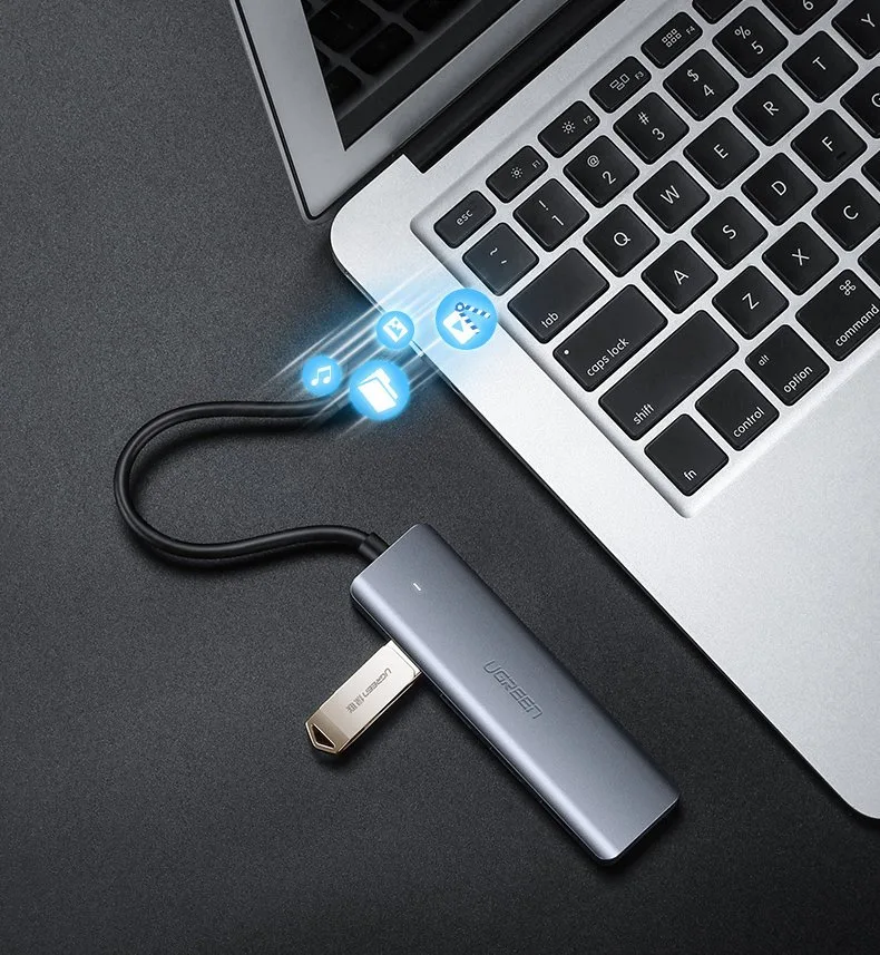 Hub USB-C - 4x USB 3.2 cu port de alimentare USB-C, gri 10