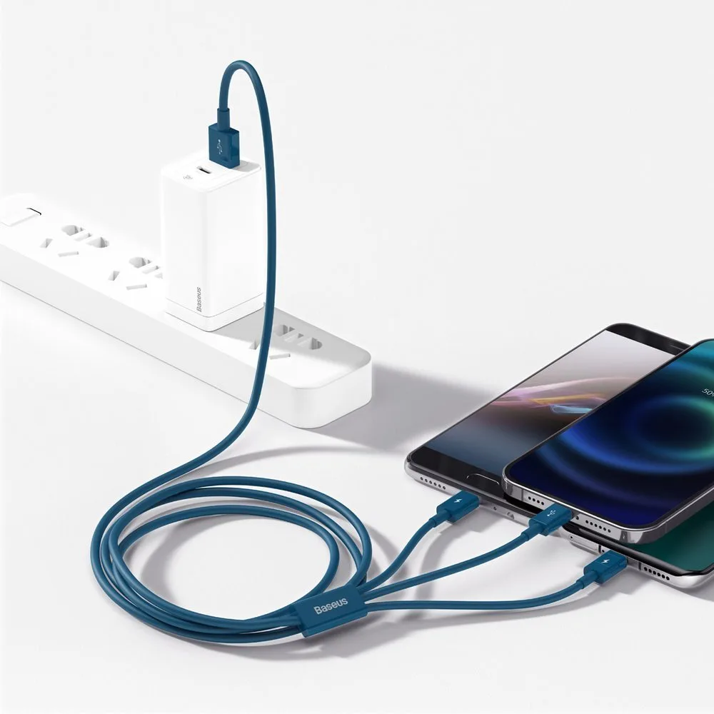 3w1 kabel przewód uniwersalny USB - Lightning / USB-C / micro USB 3.5A 1.5m niebieski 8