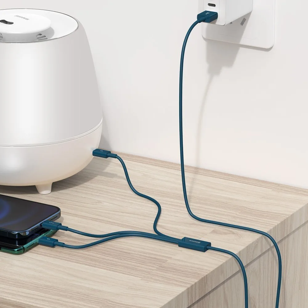 3w1 kabel przewód uniwersalny USB - Lightning / USB-C / micro USB 3.5A 1.5m niebieski 9