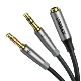3,5-mm-AUX-Kabelsplitter (Buchse auf Kopfhörer- und Mikrofonstecker), 20 cm, schwarz