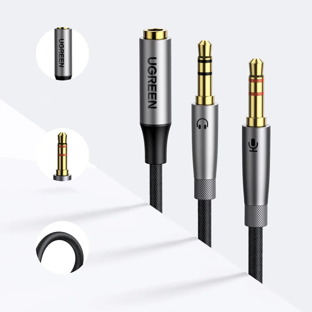 3,5 mm-es AUX kábelelosztó (női csatlakozó – férfi fejhallgató- és mikrofoncsatlakozó), 20 cm, fekete 6