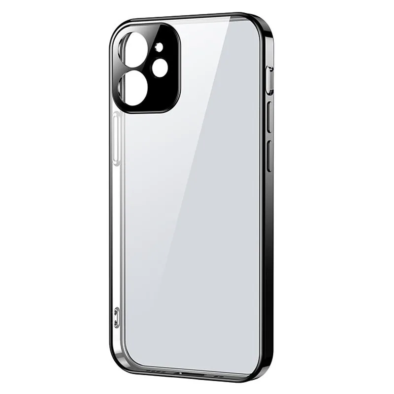 Ultra-vékony, átlátszó tok fémkerettel iPhone 12 mini-hez, fekete